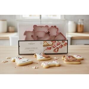 NEW Threshold Pink Dog Puppy Paw Bone 5 Piece Stainless Steel Cookie Cutters
